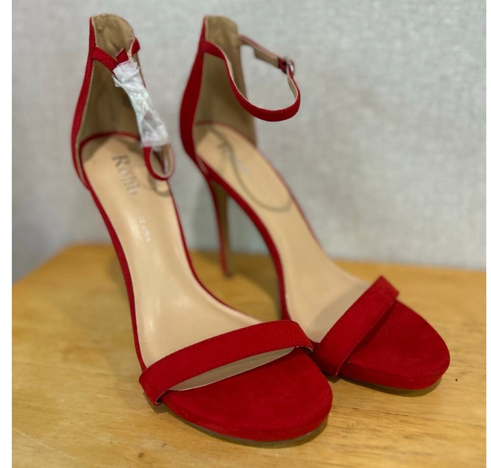 ROHB BY JOYCE AZRIA Red Stiletto Heels Classy Clubbing Chic SZ 8.5 Suede Feel